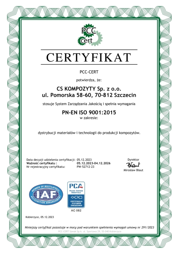 Certyfikat PN-EN ISO 9001:2015